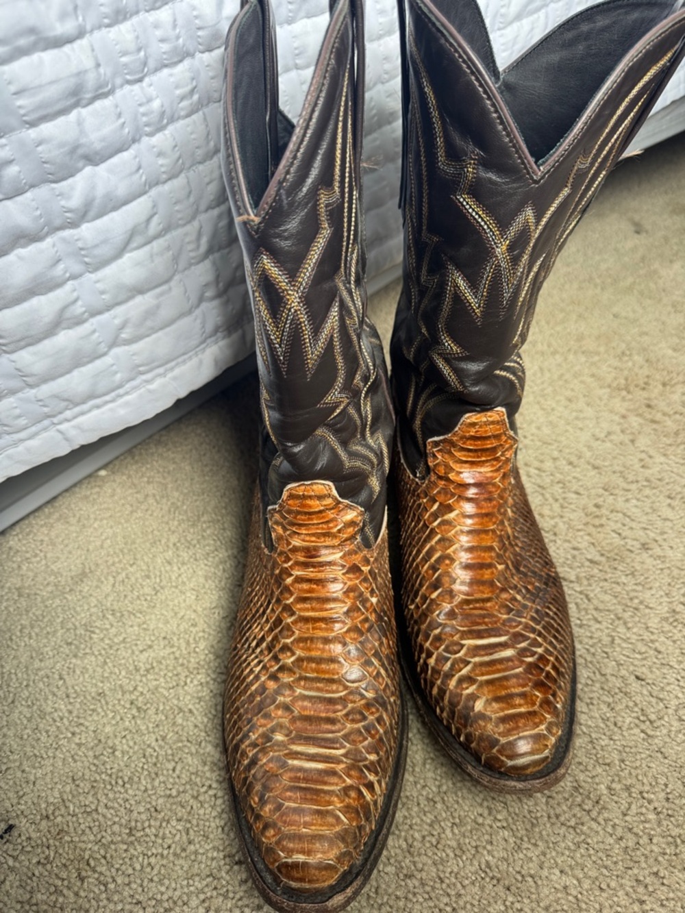 JB Dillon Python skin Men's Brown Exotic Leather Western Boots size 10 1/2